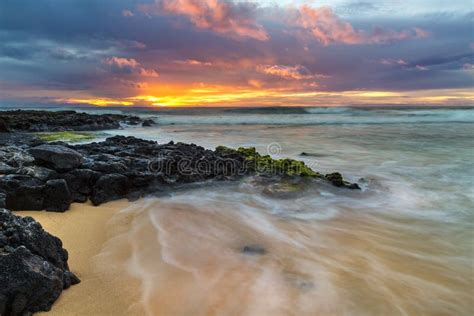 Sandy Beach Sunrise stock photo. Image of coast, oahu - 48315542