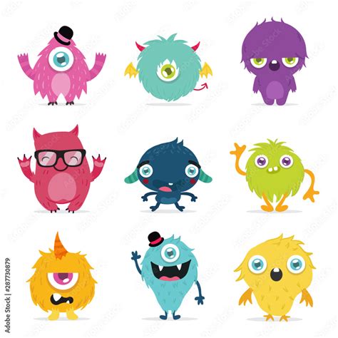 cute monster cartoon design collection design for logo and print product - vector Stock Vector ...