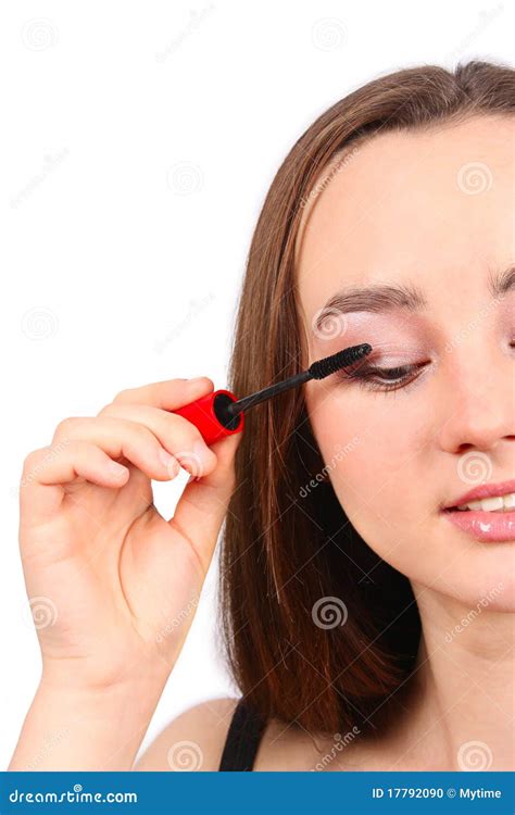 Young Beautiful Girl Applying Mascara Stock Photo - Image of brunette, applying: 17792090