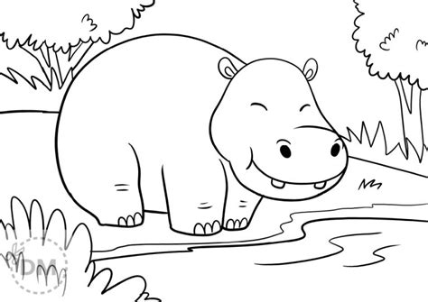 Hippo On A River - Printable Coloring Sheet - diy-magazine.com