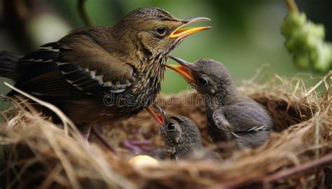 Small Starling Feeds Hungry Baby Birds Outdoors Generated by AI Stock Photo - Image of watching ...