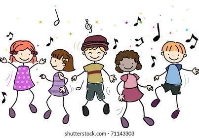 Illustration Kids Dancing Along Music Stock Vector (Royalty Free) 71143303 | Shutterstock