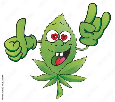 Hemp Leaf. Cute funny Weed marijuana leaf. Cartoon mascot character. Medical cannabis, weed ...