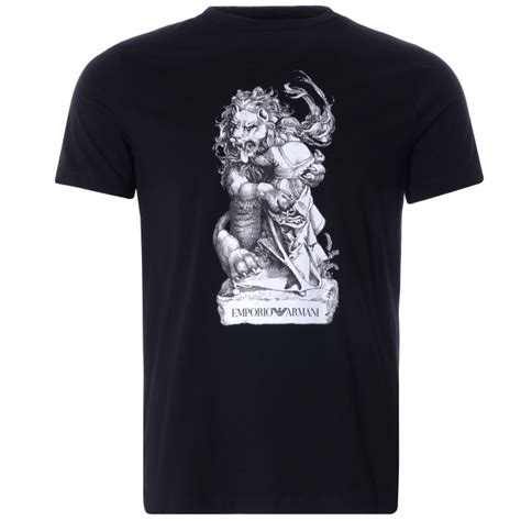 Emporio Armani Lion Print Tattoo Style Jersey T Shirt | Black | 3K1T8P-1JL7Z