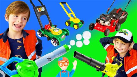 Lawn Mower Video for Kids | Leaf Blower BLiPPi Toys | min min playtime - YouTube