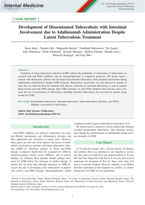 (PDF) Development of Disseminated Tuberculosis with Intestinal Involvement due to Adalimumab ...