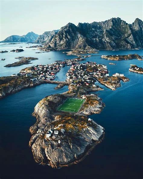 The village of Henningsvær. Home to 427 people and the potentially coolest football field on ...