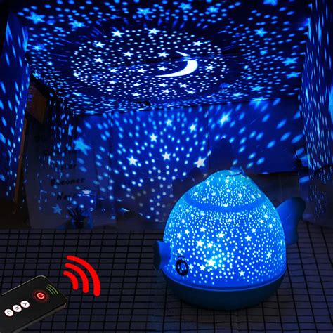 Lucky Fish Starry Sky Projector LED Night Light Remote Control Rotating LED Bedroom Night Lamp ...