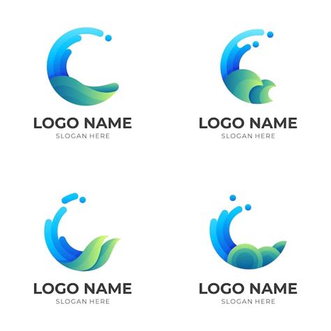 Premium Vector | Set wave logo design with 3d green and blue color style