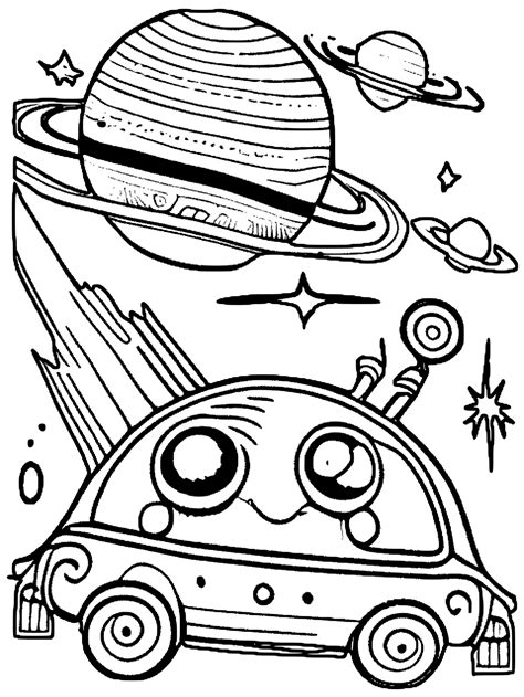 Retro Psychedelic Space Planets Cute Alien Coloring Page · Creative Fabrica