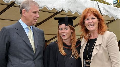 Prince Andrew, Princess Beatrice, and her mother, Sarah Ferguson Duchess of York at college in ...