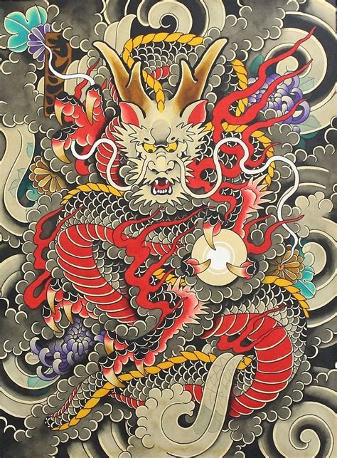 Download Vibrant Japanese Dragon Tattoo Design Wallpaper | Wallpapers.com