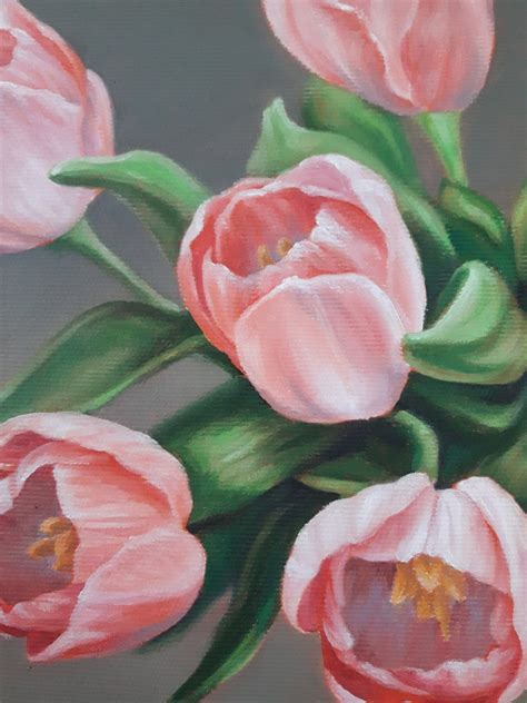 Pink tulips Oil painting on canvas Floral painting Small | Etsy