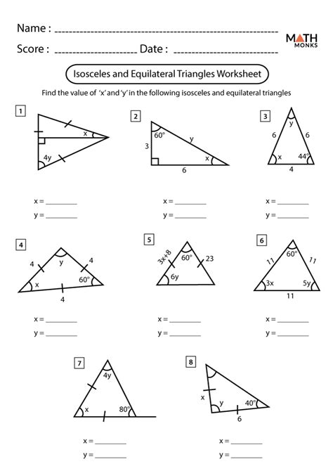 Isosceles and Equilateral Triangles Worksheets - Math Monks