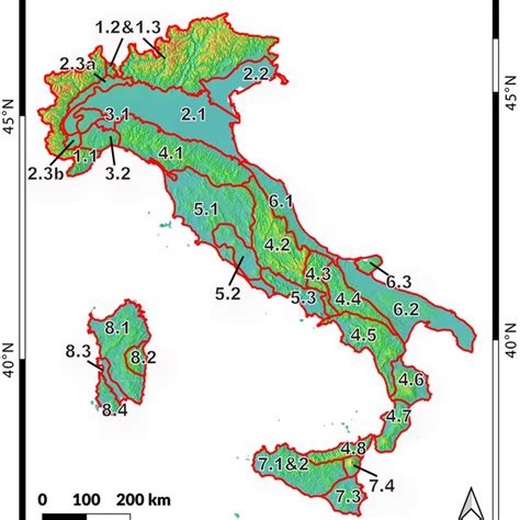 Map show boundaries of 29 topographic units in Italy, first defined by... | Download Scientific ...