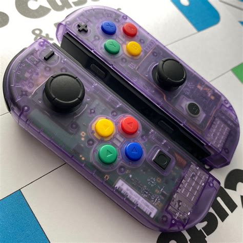 CB Custom Clear Purple & SNES Nintendo Switch Joycons - Cute Gaming Decor