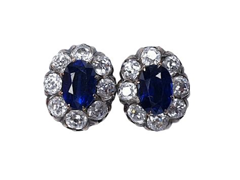 Sapphire & Diamond Cluster Earrings circa 1880 DBGEMS