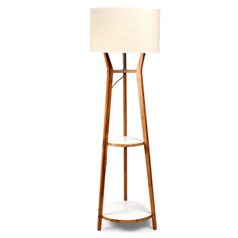 Tripod Floor Lamp with Double Shelf and Beige Shade 168cm – Jarri Lights