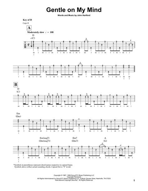 Gentle On My Mind by Glen Campbell Sheet Music for Banjo Tab at Sheet ...