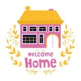 Welcome Home Text With Colorful Design Elements. Decorative Lettering Text. Cute Postcard Stock ...