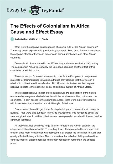 Negative Effects of Colonialism in Africa Cause and Effect Essay