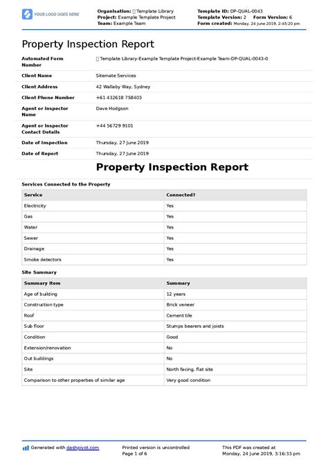 Property Inspection Report Template: Free & customisable example