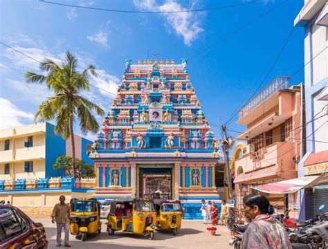 PUTTAPARTHI, ANDHRA PRADESH, INDIA - JULY 22, 2017: Gopuram - Front-arch Entrance To a Temple in ...