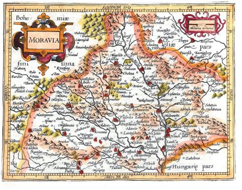 Map of 16th century Moravia, originally penned by Gerardus Mercator ...