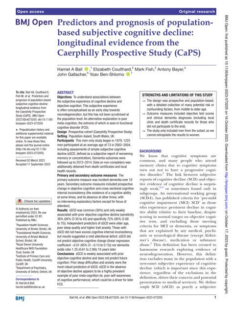 (PDF) Predictors and prognosis of population-based subjective cognitive decline: longitudinal ...