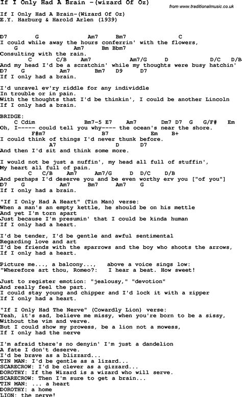 Song If I Only Had A Brain -(wizard Of Oz), song lyric for vocal ...