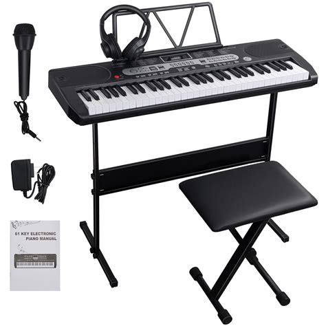 SKONYON 61 Key Portable Electric Piano Keyboard Set with Headphone, Stand, Stool and Power ...