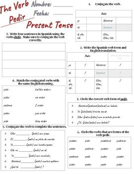 Spanish Present Tense Pedir Stem Changing Verb e->i (Practice/Review ...