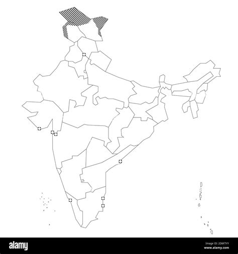 Blank political map of India. Administrative divisions - states and union territories. Simple ...