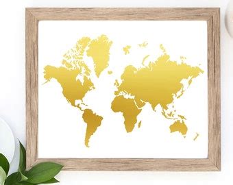 Gold Foil World Map - Etsy