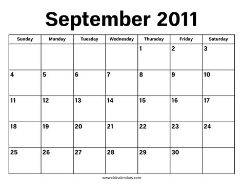 September 2011 Calendar – Printable Old Calendars