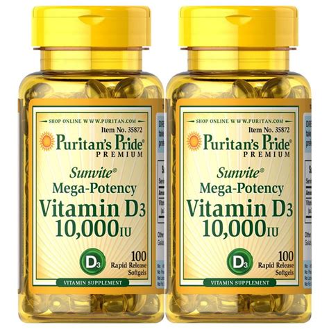 Buy Puritans Pride Vitamin D3 10,000 IU-100 Softgels, Support Immune System, Healthy Bones ...