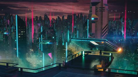 science fiction, Futuristic, Neon, Futuristic city, Cityscape, Digital art, Metropolis, Night ...