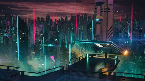 science fiction, Futuristic, Neon, Futuristic city, Cityscape, Digital ...