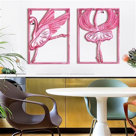 LIFFY Metal Flamingo Wall Art Decor 2Pack Handmade Modern Elegance ...