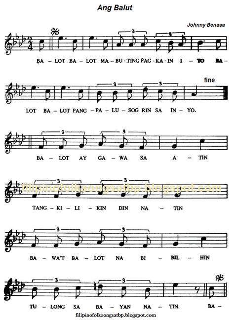 Ang Balut - Filipino Folk Song Music Notation and Lyrics