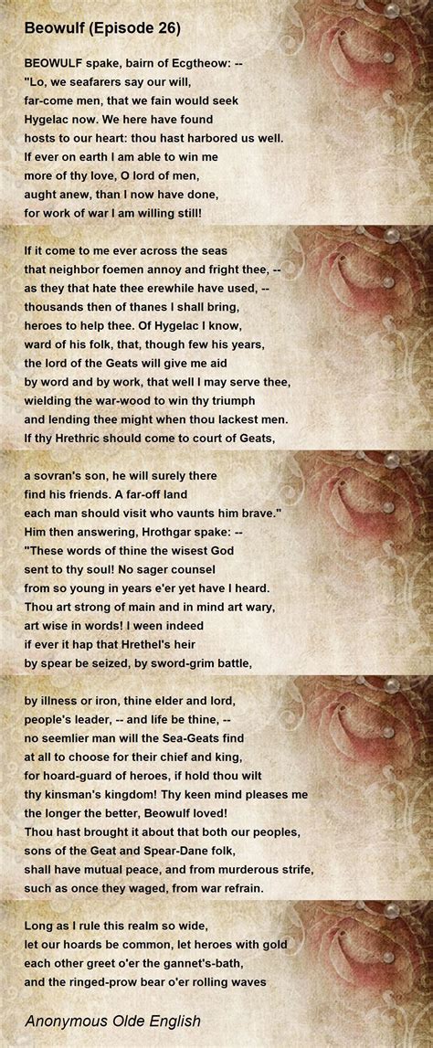 Beowulf (Episode 26) Poem by Anonymous Olde English - Poem Hunter