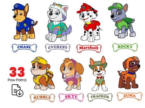 the paw patrol stickers are all different colors and sizes, but each has their own character