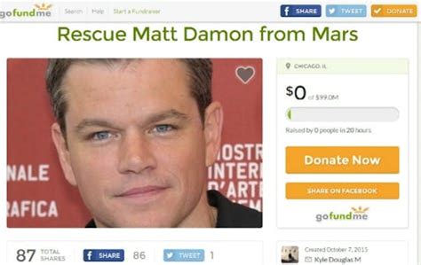 GoFundMe page wants to rescue Matt Damon from Mars