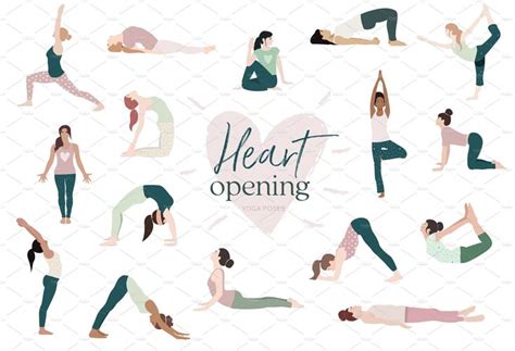 a group of people doing yoga poses with the words heart opening in ...