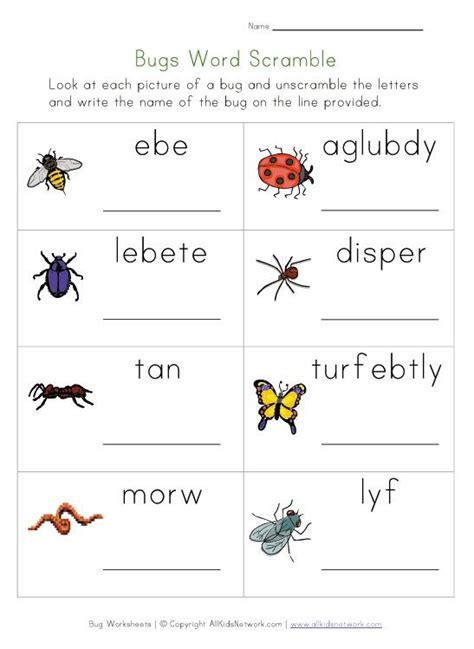 Bugs Word Scramble Worksheet | Worksheets for kids, Fun worksheets ...