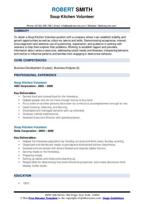 Soup Kitchen Volunteer Resume Sample | Besto Blog