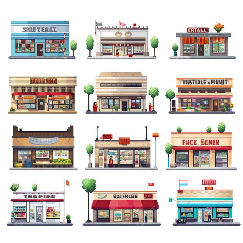 Pixel Store With Different Departments Shopping Mall In Pixel Art Style, Shop, Market, 2d PNG ...