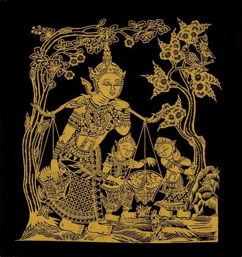 Thai painting on black Thai Silk 12″ x 12″ – Product Code: 2387 - Thai ...