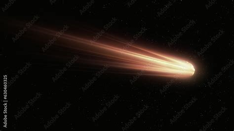 Beautiful comet tail isolated on black background. Comet in starry ...