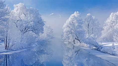 Bing, nature, landscape, trees, snow, frost, river, winter | 1920x1080 ...